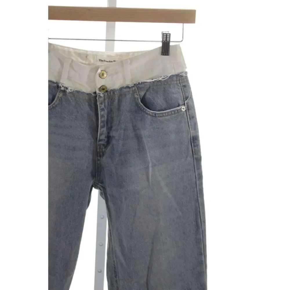 The Frankie Shop Women Straight Jeans Blue High Rise Cotton Button Fly Size S